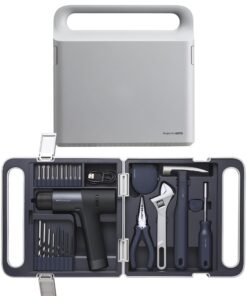HOTO 26-Tags Werkzeugkoffer mit 12V Bohrmaschine, ideal für Werkstätten und Haushalte, Grau/Dunkelblau