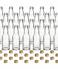 gouveo 24er Glasflaschen-Set 200ml Gold Kropfhals Schraubverschluss - Kleine Flaschen für Likör, Saft, Essig & Öl (FKT20