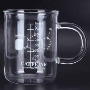 Borosilikatbecherbecher Für Chemieliebhaber Mit Koffein-Moleküldiagramm 450 Ml Lustiger Abgestufter Kaffeetasse
