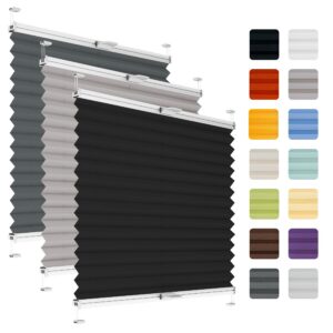 Thermo Plisseerollo Schwarz 65x80cm für Fenster & Türen - Sichtschutz ohne Bohren zum Kleben auf den Rahmen - Faltrollo