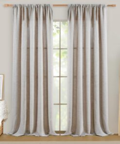 Softalker Leinen Gardinen Wohnzimmer modern, Schal für Gardinenstange, 2er Set, Natur