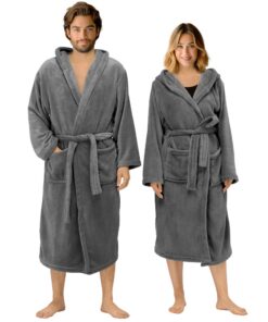 HOMELEVEL Kuschelweicher Mikrofaser Bademantel mit Kapuze - Unisex Reise- & Saunamantel OEKO-TEX STANDARD 100