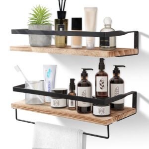 AGM Schwimmendes Wandregal Holz 2er Set mit Handtuchhalter für Badezimmer und Wohnzimmer