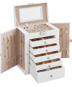 SONGMICS 6-Ebenen-Schmuckkästchen für Uhren, Geschenk für Ihre Liebsten, weiß JBC152W01 SONGMICS Schmuckkästchen mit 5
