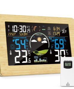 VIFLYKOO Wetterstation Funk mit Außensensor Thermometer Hygrometer Wettervorhersage DCF-Signal Holzdesign