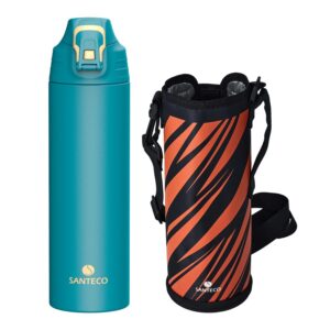SANTECO Trinkflasche mit Leckage-Sicherheitssperre, Thermosflasche Edelstahl 1l BPA-Frei für Outdoor Aktivitäten, isolie