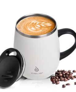 Ideaux Kaffeebecher doppelwandig vakuumisoliert Edelstahl Weiß 16 oz 470 ml rutschfester Griff Schiebemoduldeckel