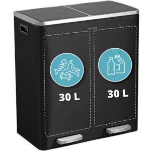 Homra Müleimer Küche 2x30 Liter Schwarz | Edelstahl Treteimer Trennsystem 2 Fach | Softclose Mülltrennsystem | 60 Liter