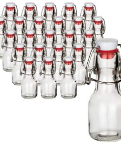 gouveo Mini Bügelflaschen 60 ml + 24er Set rund (BFR060) + für Likör Shots & Hochzeit-Dekoration