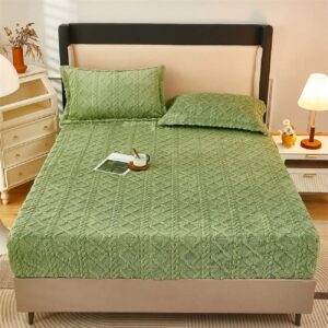 Lanqinglv Fleece Plüsch Spannbettlaken Grün Flauschig Warm Winterbettlaken für Boxspringbett Topper Matratzen bis 25-30