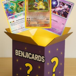 200 Pokemon Karten inkl. BenjiCards Visitenkarte | 20 Holo garantiert | Deutsch | Original | Keine doppelten | Ideal für