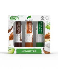 Dr Organic Bio Lippenbalsam-Geschenkset LSF 15 mit Aloe Vera Arganöl Kokosöl 5.7ml