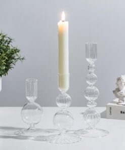 Glasseam Glas Stabkerzenhalter Klar 3er Set Bunt Deko für Wohnzimmer Esstisch