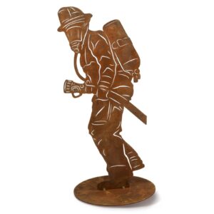 Rostikal Handgefertigte Edelrost Feuerwehrmann Figur 40 cm - Wetterfeste Gartendeko Geschenkidee für Feuerwehr-Fans - In