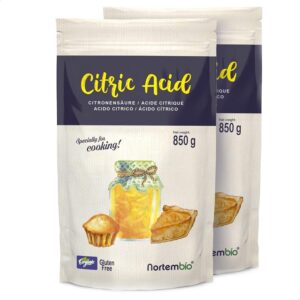 Nortembio Zitronensäure Anhydrat Pulver für Backen und Getränke - Premium-Qualität, 2 x 850 g,Gratis eBook inklusive