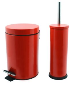 Harbour Housewares 3L Edelstahl Badezimmer-Mülleimer Bürstenset Rot – Schlankes rundes 2er-Treteimer-Toilettenbürsten-Se
