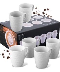 Stanley Rogers 6-Tassen-Set – Moderner Rautendesign-KAFFEE-Tasse – Hochwertiges New Bone Material in Weiß – Ideal für he