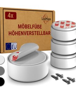 LouMaxx höhenverstellbare Möbelfüße – Füße für Holzmöbel Ø 55,5 mm – Hochwertige Erhöhung zum Kleben oder Schrauben – 4e