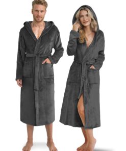 Twinzen Weiches, Warmes Kuschelfleece Morgenmantel Schwarze Kapuze für Damen & Herren - OEko-Tex Standard 100 Zertifizie