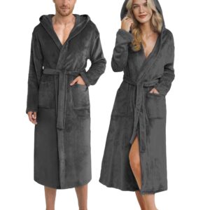 Twinzen Weiches, Warmes Kuschelfleece Morgenmantel Schwarze Kapuze für Damen & Herren - OEko-Tex Standard 100 Zertifizie