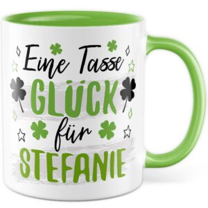 Glück Tasse Personalisierbar Geschenkidee für Freunde (Weiß & Grün) Geschenkidee Danke-Schön Personalisierbare Kaffeet