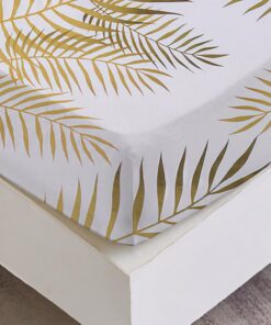 Spannbettlaken Gold Blätter Muster - Weiche Polyester-Mikrofaser - 180x200 cm Bis 30 cm Matratzenhöhe - Spannbettuch