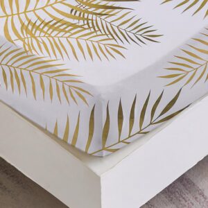 Spannbettlaken Gold Blätter Muster - Weiche Polyester-Mikrofaser - 180x200 cm Bis 30 cm Matratzenhöhe - Spannbettuch