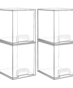 Vtopmart Stapelbare Acryl Aufbewahrungsschubladen 4er Set 19 cm Hoch mit 32 rutschfesten Matten – ClimeCo zertifiziert