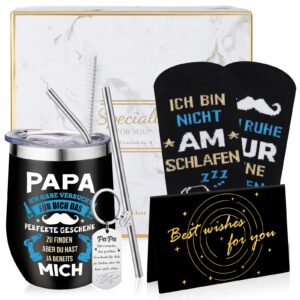 Vyuwast Vater Geburtstagset Schwarz Personalisiert inklusive Thermobecher & Socken