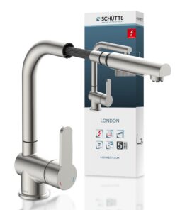 SCHÜTTE 79729 LONDON Edelstahl Küchenarmatur mit ausziehbarer Geschirrbrause und 360 Grad schwenkbarer Wasserhahn