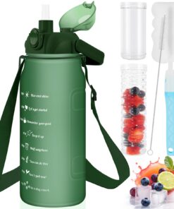 KETIEE 2L Trinkflasche für Sportler & Outdoor Aktivitäten - BPA-frei, Zeitmarkiert, Transparentgrün mit Strohhalm & Schu