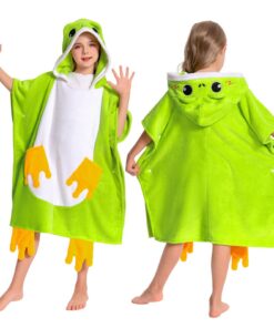 OLAOLA Kinder Badeponcho mit Kapuze für Jungen Mädchen 3-12 Jahren - Saugfähig Schnelltrocknend Strand Schwimmtuch (Grün