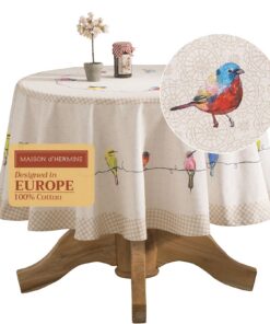Hermine Birdies Auf Draht Tischdecke 100% Baumwolle OEKO-TEX STANDARD 100_ROUND 69-Zoll