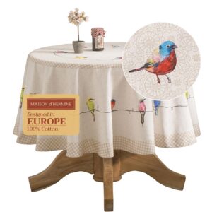 Hermine Birdies Auf Draht Tischdecke 100% Baumwolle OEKO-TEX STANDARD 100_ROUND 69-Zoll