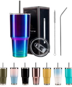 LoFone 850 ml Isolierbecher, Kaffeebecher to go, 30oz Trinkbecher mit Strohhalm (Prisma)