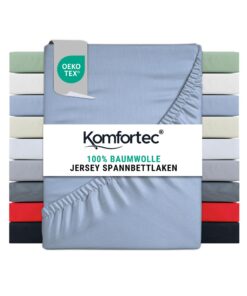 Kомfortec Spannbettlaken 100% Baumwolle – Weich, Atmungsaktiv & Hautfreundlich – Für Boxspring & Topper – Hellblau