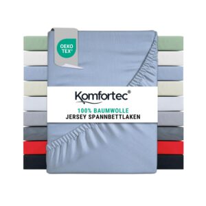 Kомfortec Spannbettlaken 100% Baumwolle – Weich, Atmungsaktiv & Hautfreundlich – Für Boxspring & Topper – Hellblau