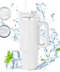AGH life Thermobecher, doppelwandig, Stahl, 1182 ml, wiederverwendbar, Kaffee mit Griff und Strohhalm, vakuumisoliert, I