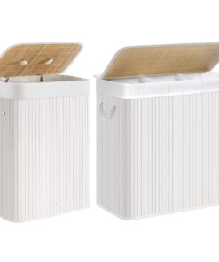 SONGMICS Wäschekorb, faltbar mit herausnehmbarer Wäschesack, 150 L Wäschesammler für Sortierung und Drying, Bambustruhe
