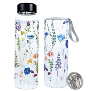 PAPU Trinkflasche Glas 1L BPA-frei | Ideal für Sport und Büro (Blauviolett) PAPU Glasflasche 1 Liter | Edelstahl Sieb