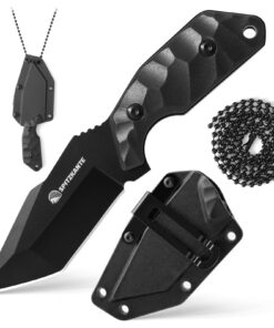 Neck Knife X-TAN-K - Feststehendes EDC Outdoor Messer mit 7,8 cm Tanto-Klinge | Vollschwarz | ABS Scheide | Kugelkette