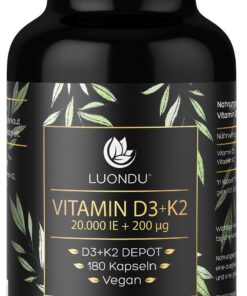 Luondu Vitamin D3 & K2 MK7 Hochdosiert für Vegane (180 Kapseln)