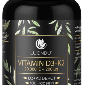 Luondu Vitamin D3 & K2 MK7 Hochdosiert für Vegane (180 Kapseln)