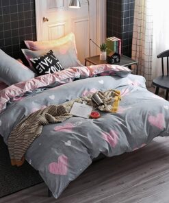 A ShaneLAN Kinderbettwäsche Rosa Grau Herzen OEKO-TEX Microfaser Bettwäsche Set Wendebettbezüge 135x200 und 80x80 Reißve