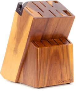 Coninx Universal-Messerblock – Akazienholz, 15 Schlitzen – Rutschfester Messerständer für Küchen, Brot, Steak & Scheren