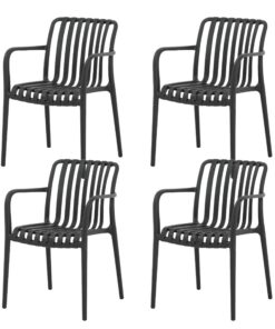SUN TIME 4er Set witterfeste Gartenstühle, schwarz, Platzsparedesign, UV-beständig, ideal für Balkon und Terrasse