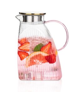 Große Rosa Borosilikat-Karaffe 1,8L - Premium Glasbehälter für Wasser und Tee, ideales Drink-Gefäß für Hauswassertragend
