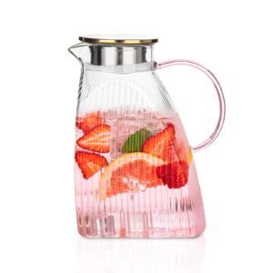Große Rosa Borosilikat-Karaffe 1,8L - Premium Glasbehälter für Wasser und Tee, ideales Drink-Gefäß für Hauswassertragend