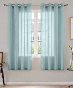TOPICK Himmelblau Gardinen mit Ösen 175X140 cm für Wohnzimmer und Schlafzimmer, transparent Leinenoptik, Übergardinen, O
