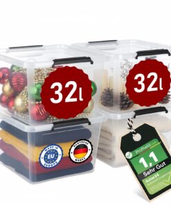 Astor24 Test SEHR GUT, NOTE 1.1 Aufbewahrungsboxen 4x 32 L für Küche und Büro [MADE IN EUROPE] Organisationssystem für S